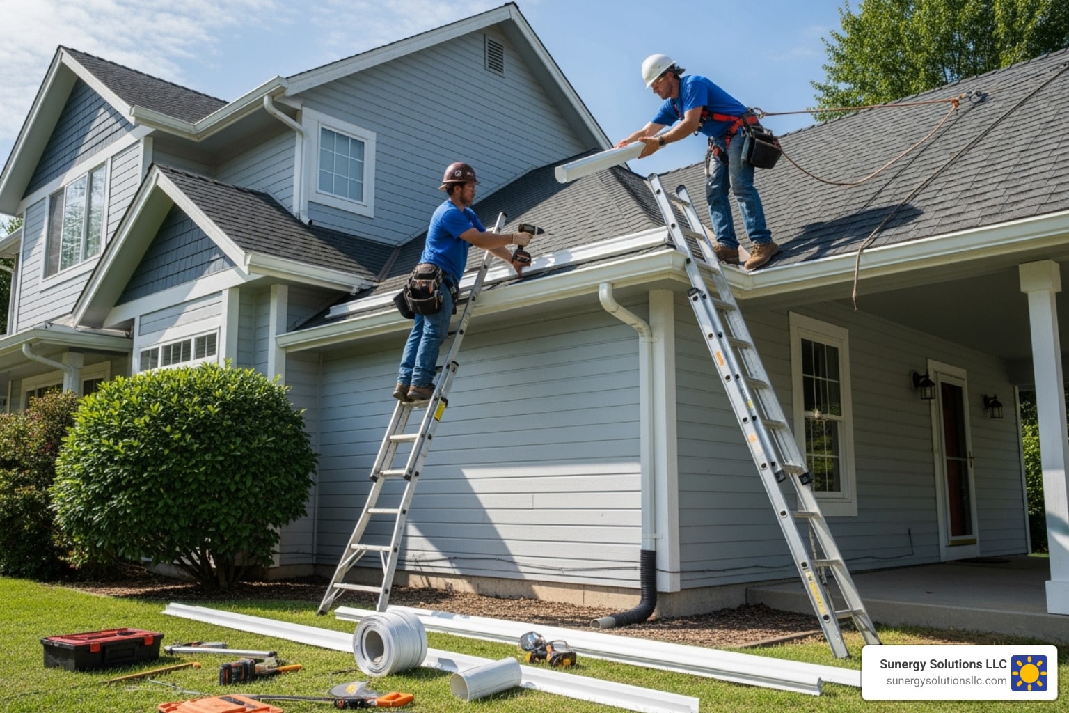 Illustrative gutter installation on a two-story home